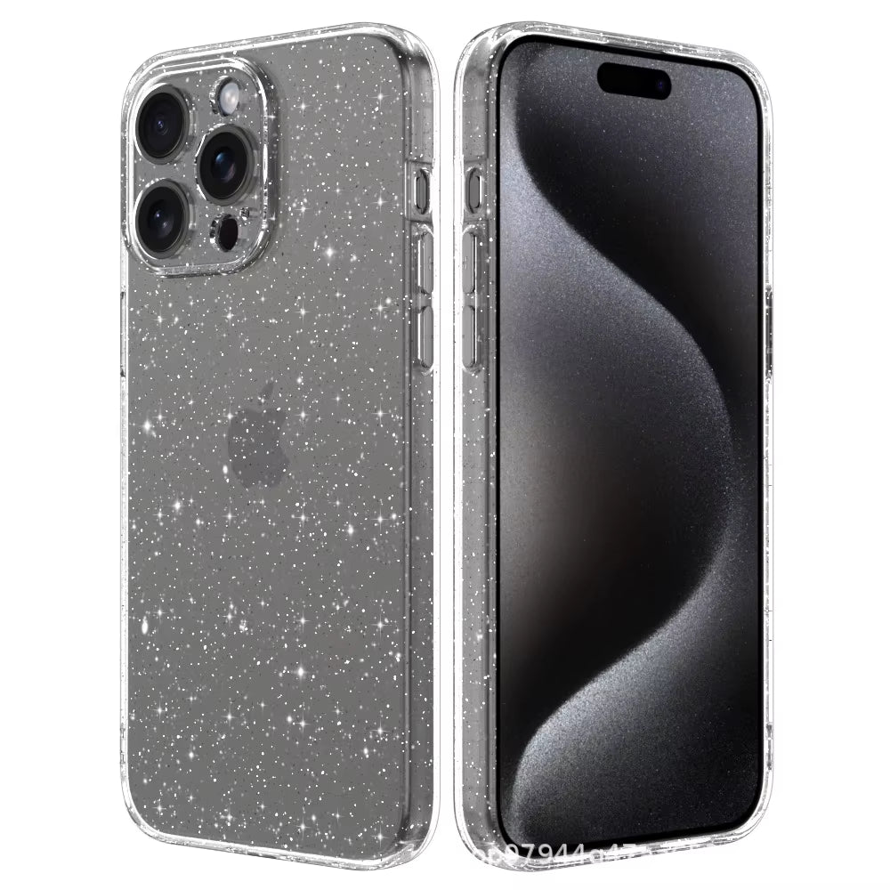 Top Selling Products 2025 TPU+PC Starry Transparent Glitter Phone Case for Iphone 11 12 13 14 15 Por Max Anti-Yellow Cover